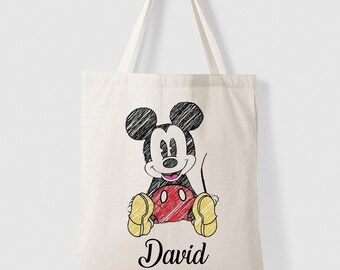 Tote bag personalized with your first name - mickey disney - school nursery children