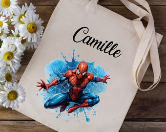 Personalisierte Einkaufstasche mit Ihrem Vornamen - Spiderman - Kindergartenkinder