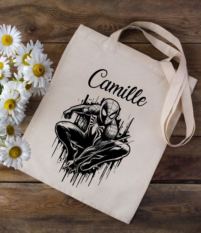 Tote bag personalized with your first name - spider man - school nursery children image 1