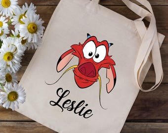 Tote bag gepersonaliseerd met je voornaam - mushu mulan disney - school kleuterschool kinderen