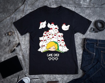 Black T-Shirt Men Women Children The Legend of Zelda Cucco Attack Game Over Link