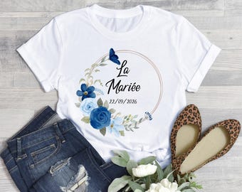 Personalized White T-Shirt for Women - Hen Party/Wedding - The Bride - Customizable with your name or text - Flower Crown