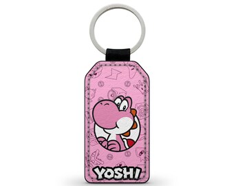 Faux Leather Yoshi Pink Super Mario Keychain Keyring - Etsy