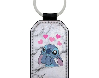 Keychain ring faux leather lilo and stitch disney