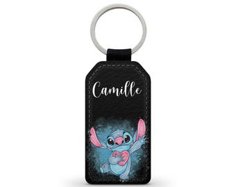 Personalized keychain with your first name, faux leather keychain, Lilo and Stitch Disney