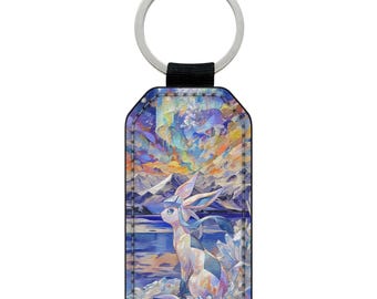 Givrali glaceon evoli eevee art faux leather key ring