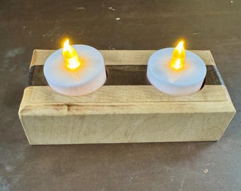 Handgemaakte theelichthouder – gekrulde esdoorn en walnoothout | Rustiek huisdecor, huwelijkscadeau, middelpunt, housewarmingcadeau