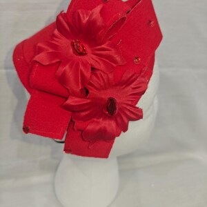 Red Satin Statement Flower Tilt Hat - Women Accessories Tilt Flower Hat - Etsy main image 2