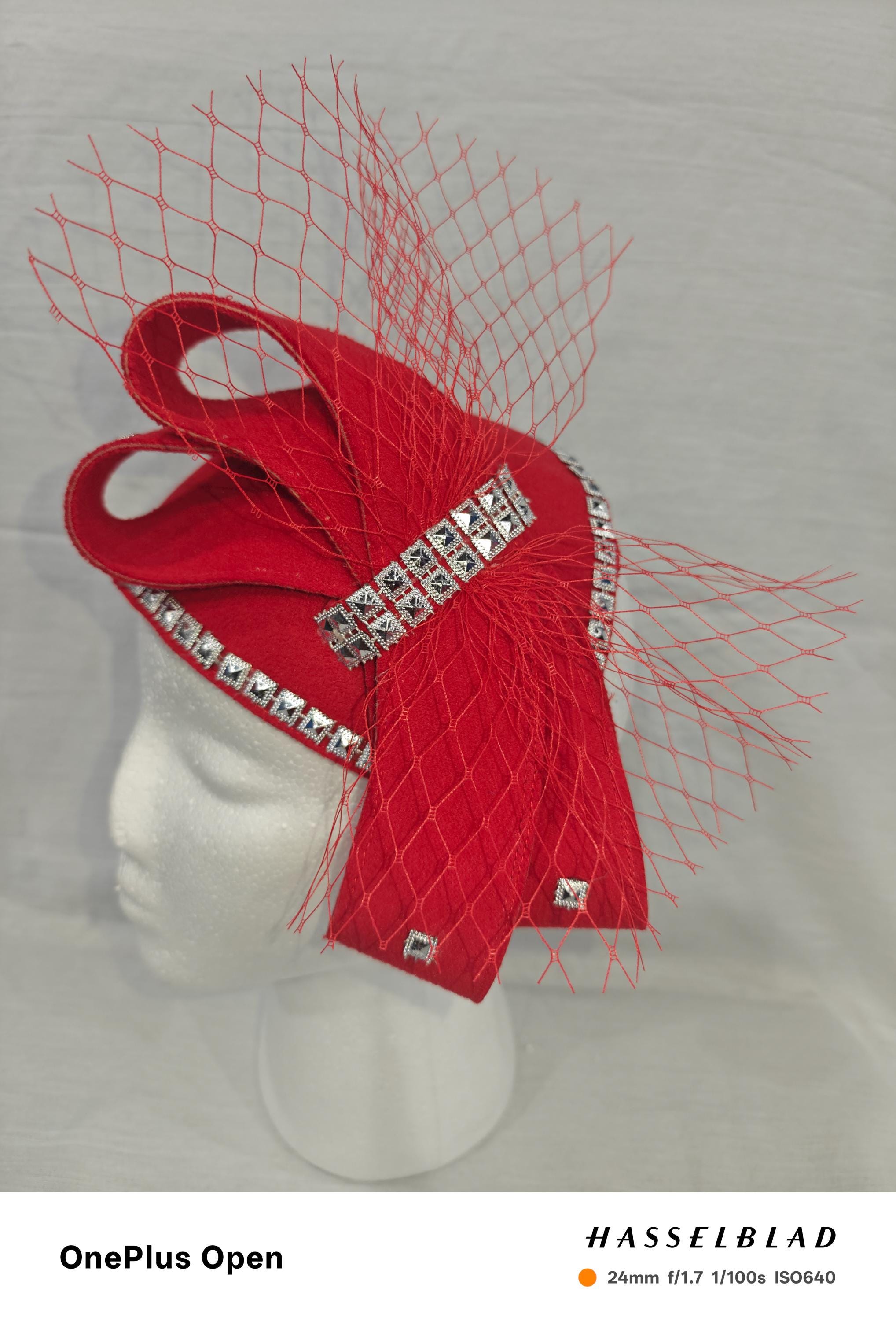 Elegant Red Floral Women\'s Hat big red Red Sinamay Fascinator Hat Wedding Fancy Feather Hat for  main image 2