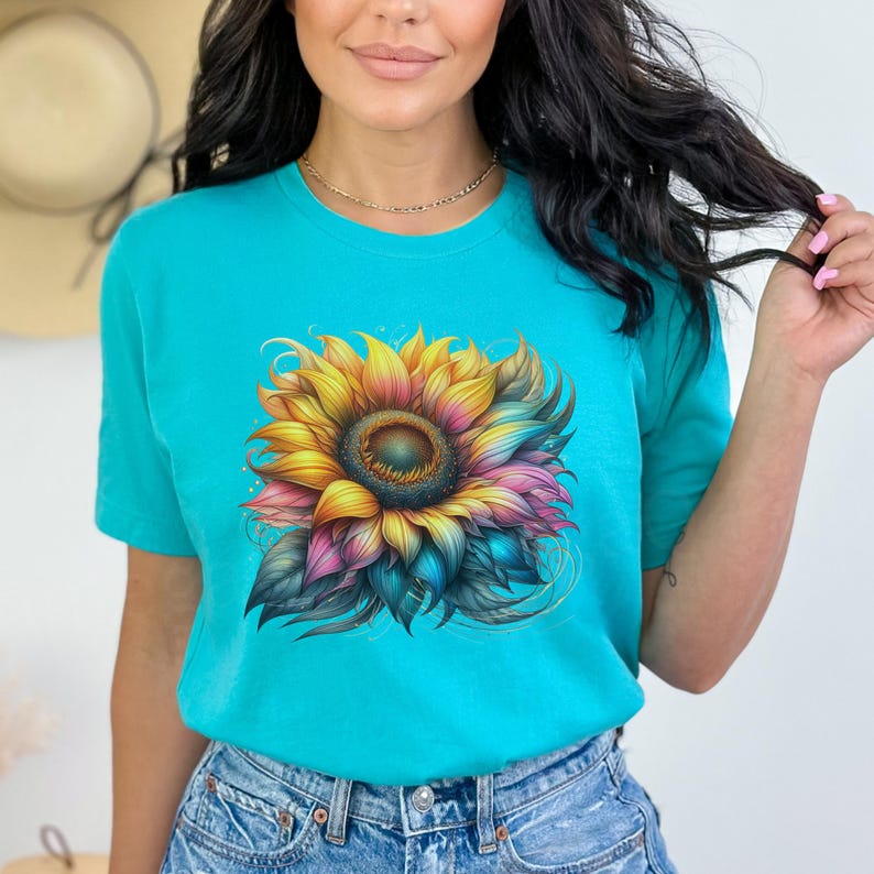 Rainbow Sunflower Shirt | Colorful Floral Tee, Boho Flower Shirt image 1