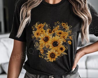 Sunflower Heart Unisex Tee, Floral T-Shirt for Spring, Summer Casual Wear, Gift for Nature Lovers, Birthday & Friendship Occasion