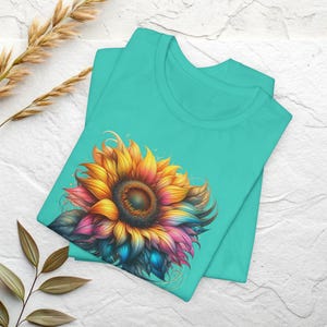 Rainbow Sunflower Shirt | Colorful Floral Tee, Boho Flower Shirt image 6
