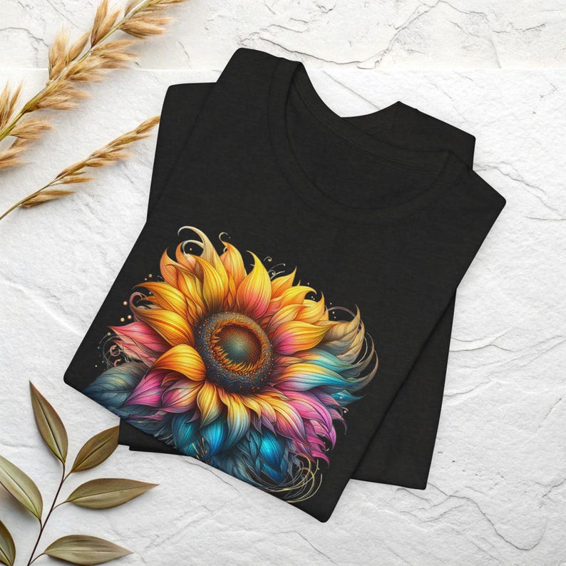 Rainbow Sunflower Shirt | Colorful Floral Tee, Boho Flower Shirt image 15