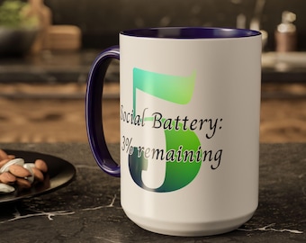 Enneagram 5 Investigator Mug | Social Battery 3% Remaining  | Coffee Cup Gift for Introverts, Funny Recharge Humor Mug, Antisocial Drinkware