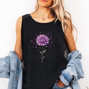 Purple Flower Tank Top, Unisex Summer Tee, Floral Graphic Shirt, Gift for Her, Boho Style Top