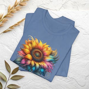 Rainbow Sunflower Shirt | Colorful Floral Tee, Boho Flower Shirt image 9