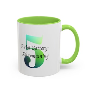 Enneagram 5 Investigator Mug - Social Battery 3% Remaining - Coffee Cup Gift for Introverts, Funny Recharge Humor Mug, Antisocial Drinkware
