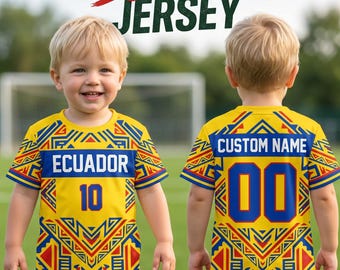 Conjunto de camiseta de fútbol personalizada de Ecuador, conjunto de fútbol amarillo para niños con nombre y número personalizados, regalo de Ecuador para niños, ropa para el día del partido.