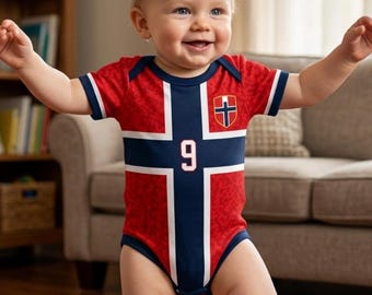 Norway Baby Bodysuit, Custom Name Number Shirt, Personalized Soccer Fan Outfit