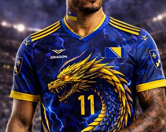 Camiseta de fútbol 3D de cuello redondo para aficionados de Bosnia y Herzegovina, camiseta de fútbol con nombre y número personalizados.