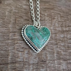 Spider Web Chrysocolla Heart Necklace