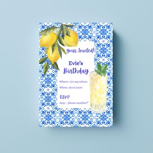 Summer themed birthday party invitation editable template