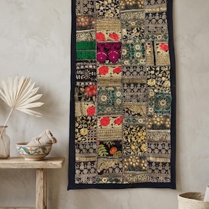 Patchwork Wandteppich | 80 x 40 cm Gestickte Wand-Kunst
