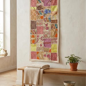 Indischer Patchwork Wandbehang, Boho Wandbehang, Boho Wohndekor (80 x 40 cm)