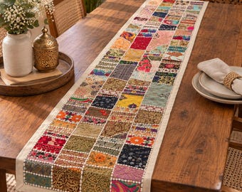 Handmade Patchwork Table Runner 70x18 Inches | Colorful Boho Dining Decor