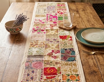 Handmade Patchwork Runner 60x15 – Boho Rustic Quilted Farmhouse Decor