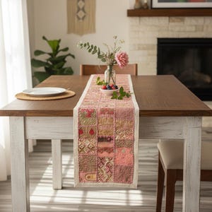 Vintage Kantha Stitch Table Runner | Boho Patchwork Quilt Decor (60 x 15 inch)