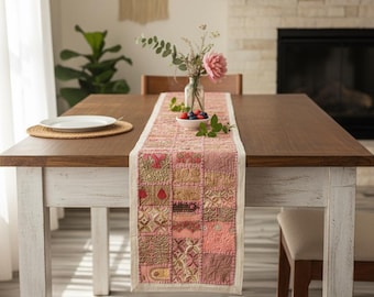 Bieżnik na stół w stylu vintage z ściegiem kantha | Dekoracja w stylu boho patchwork (60 x 15 cali)