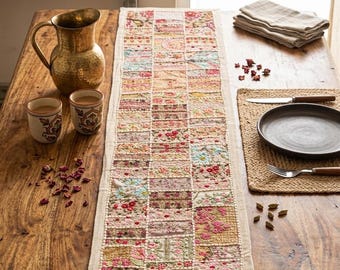 Runner patchwork fatto a mano 60x15 – Decorazione rustica trapuntata in stile boho