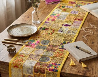 Chemin de table en patchwork 70 x 18 pouces, décoration bohème