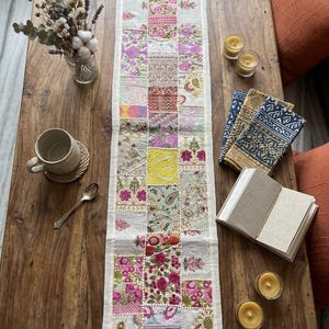 Handmade Kantha Table Runner: Vintage Patchwork Quilted Linen Decor