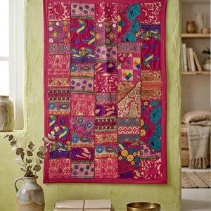 Handgemachte Sari Patchwork Tapisserie, Gestickte Indische Textilkunst