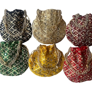 Lot of 1-200 Handcrafted Mirror Work Potli Bag,Ethnic Embroidered Clutch,Indian Wedding Purse