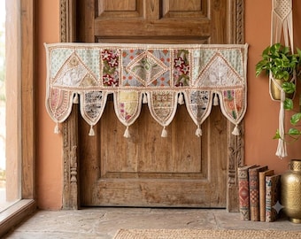 Indyjski patchworkowy lambrekin na drzwi, wiszący Toran, etniczna dekoracja ścienna w stylu boho, ręcznie robiony akcent domowy w stylu radżastańskim