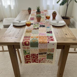 Handmade Patchwork Table Runner 70x18 Inches | Colorful Boho Dining Decor