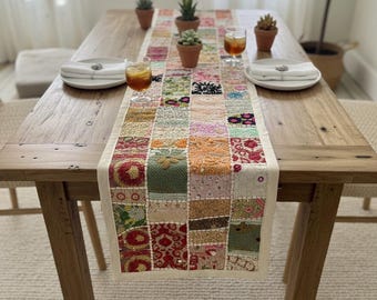 Handmade Patchwork Table Runner 70x18 Inches | Colorful Boho Dining Decor