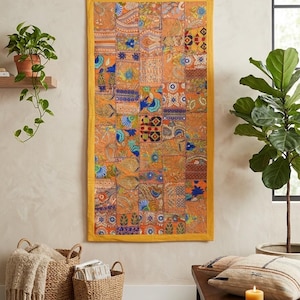 Vintage Kantha-quilttapijt | Boho patchwork muurhanger (120 x 58 cm)
