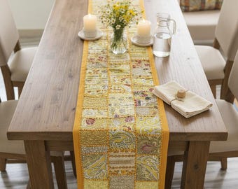 Handmade Patchwork Runner 60x15 – Boho Rustic Quilted Farmhouse Decor