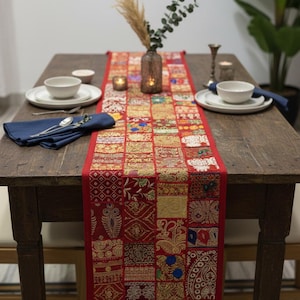 Handmade Patchwork Table Runner 70x18 Inches | Colorful Boho Dining table