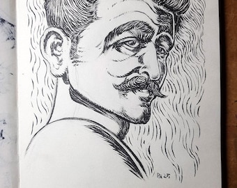 Original Ink Drawing - Hand-Drawn A5 Illustration - Traditional Portrait Art