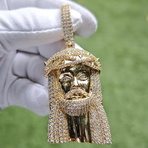 14K Gold Plated Jesus Pendant: 925 Silver Hip Hop Religious Jewelry