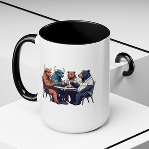 Stock Market Trader Mug - Bull and Bear Investor Coffee Cup, Wall Street Gift for Traders and Cocktail Fans