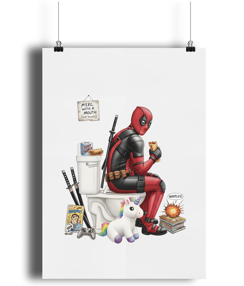 Deadpool Stool Deadpool Bathroom Art Print, Funny Anti Hero Comic Illustration - Etsy