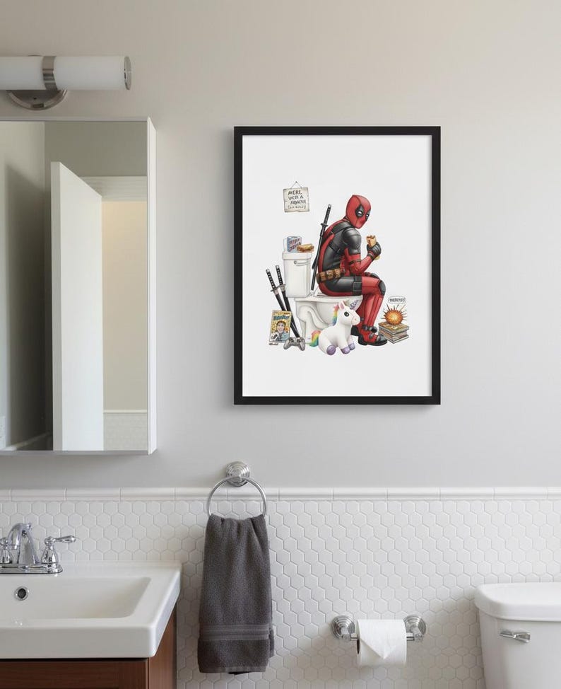 Deadpool Stool Deadpool Bathroom Art Print, Funny Anti Hero Comic Illustration - Etsy