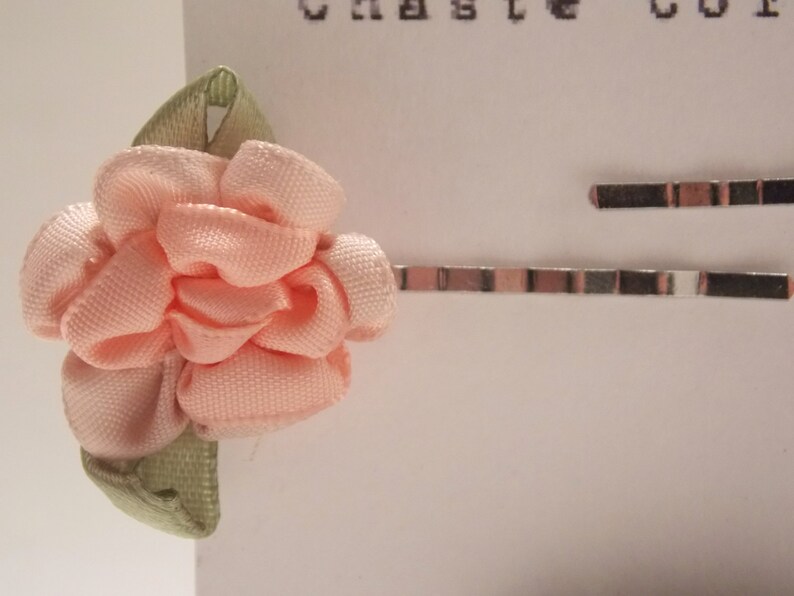 Peach Ribbon Flower Hair Pins Etsy