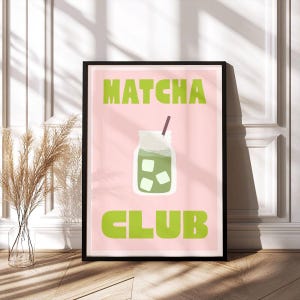 Matcha Club Pink Digital Print – Instant Download Kitchen Wall Art – Aesthetic Printable Decor